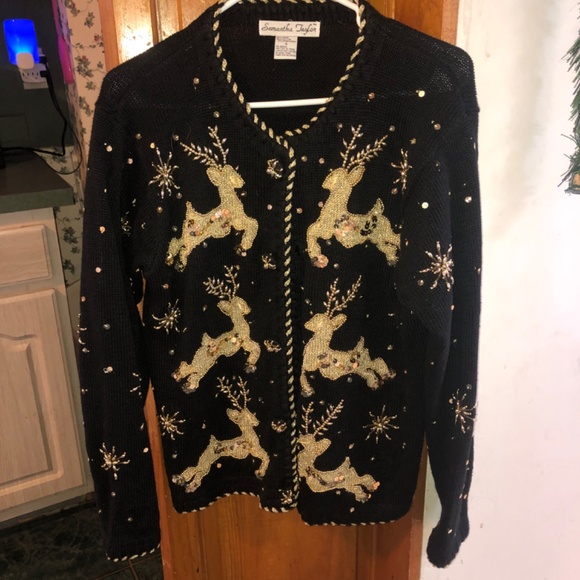 Christmas Cardigan vintage Samantha Taylor Reindeer women’s small - Picture 11 of 12